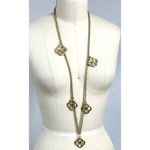 VTG Metal Chain Necklace Extra Long Gold Tone 4 Leaf Clover 21"